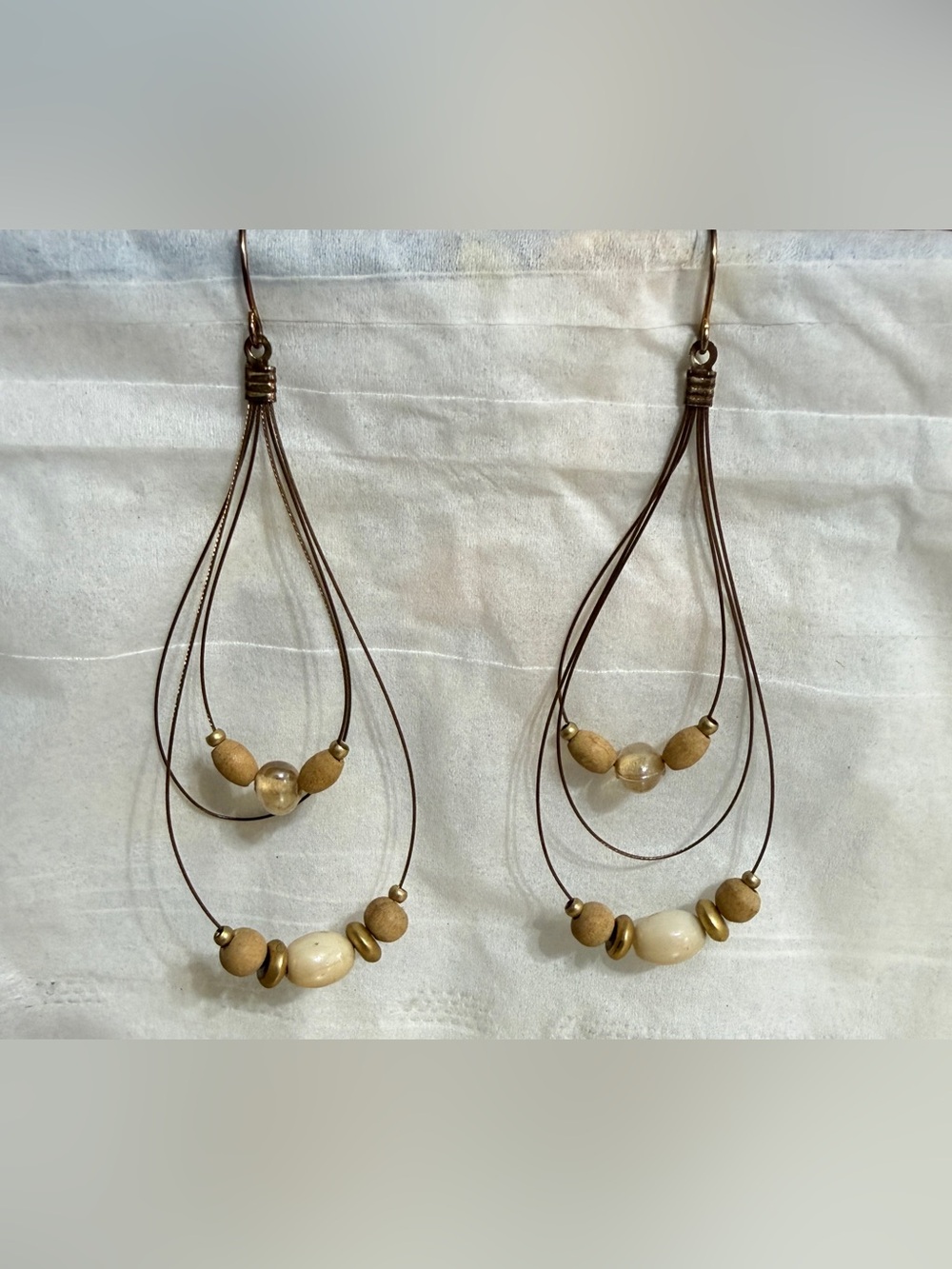 Natural Beige & Brown Layered Drop Earrings — Lightweight Boho Style